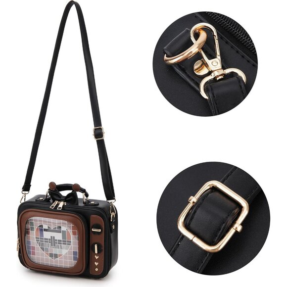 Retro TV Shaped Ita Bag Backpack Small Pin Display Bag with Inserts Black Casual main image 4